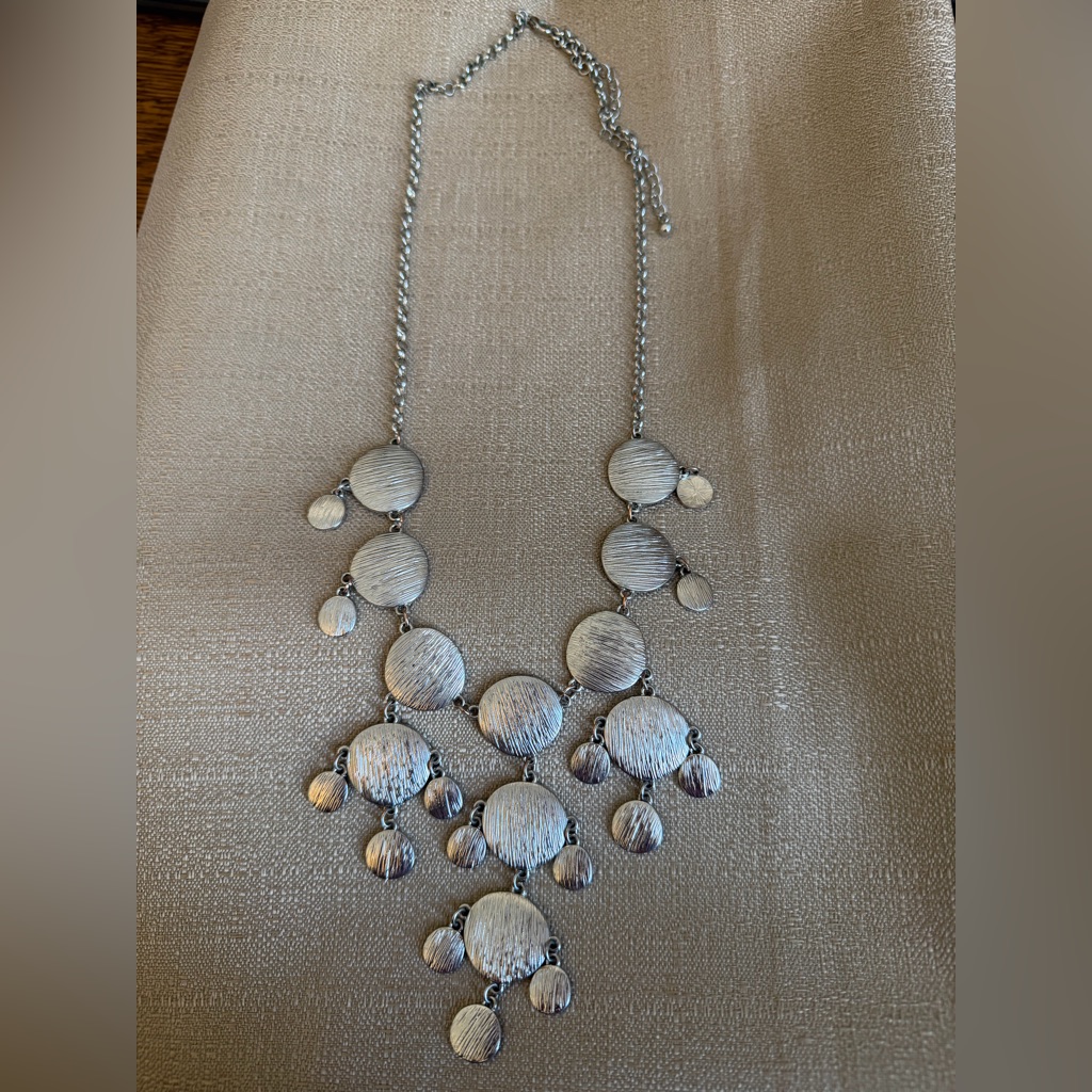 SilverTone Reversible Textured Disc Statement Necklace  Women Jewelry